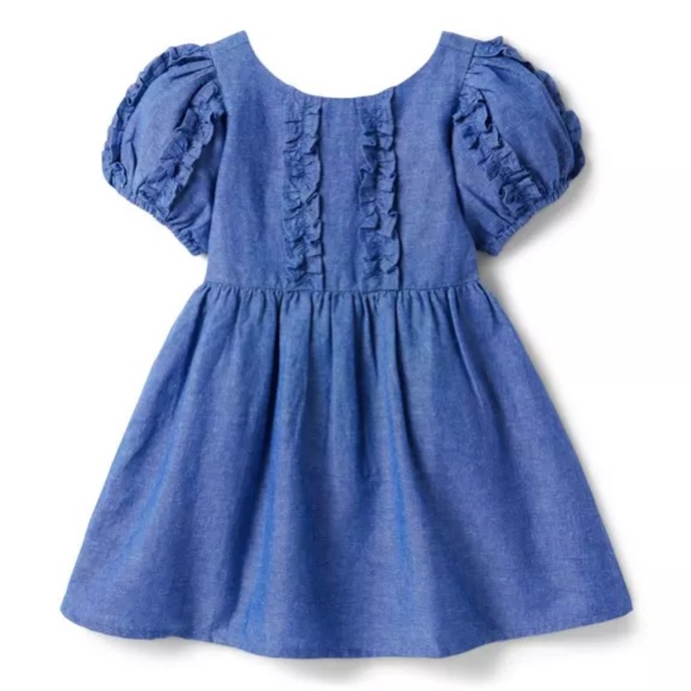 Janie and Jack Puff Sleeve Ruffle Linen-Canvas Dress . Size 4